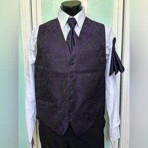 Dark Purple Lapis Royal Tapestry Closed Back Vest Wedding Prom Men’s Medium tie